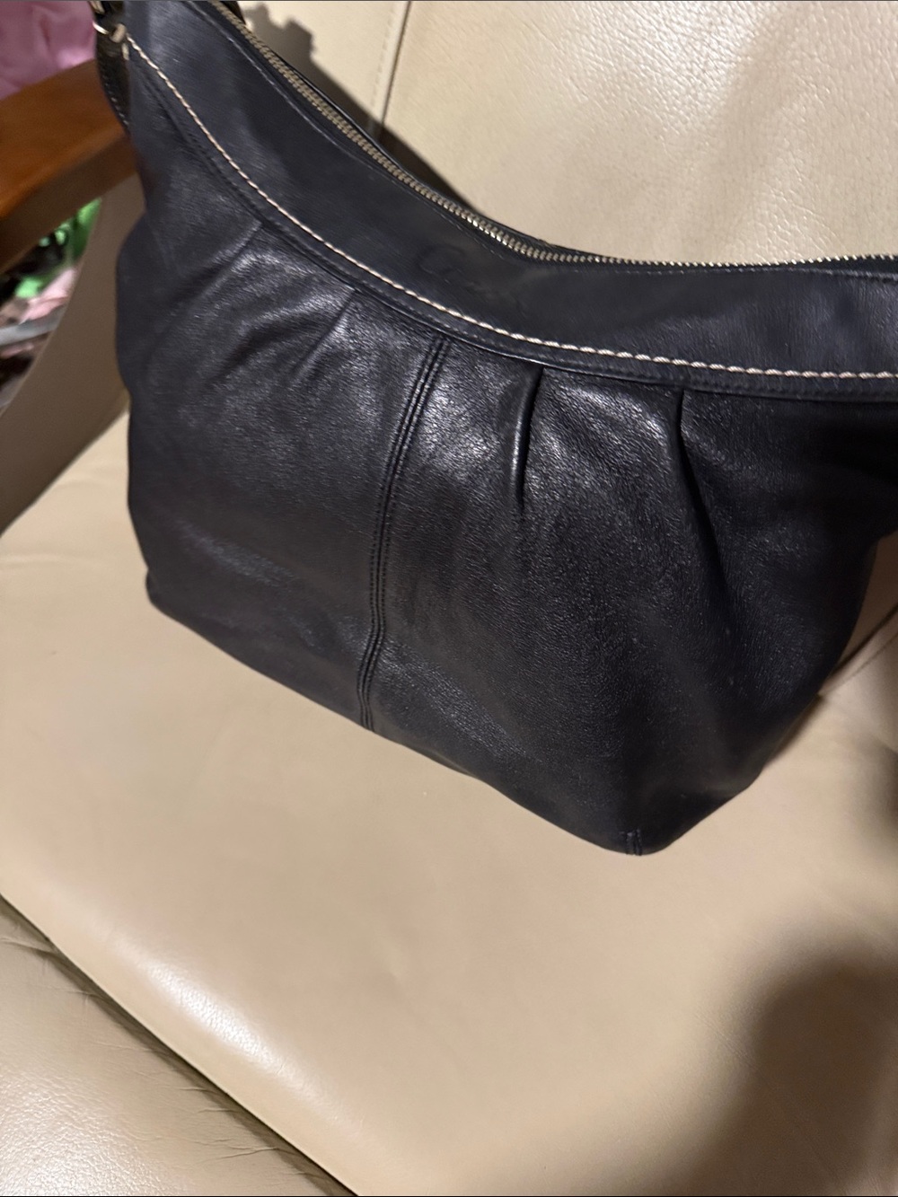 Classic Black Leather Hobo Shoulder Bag